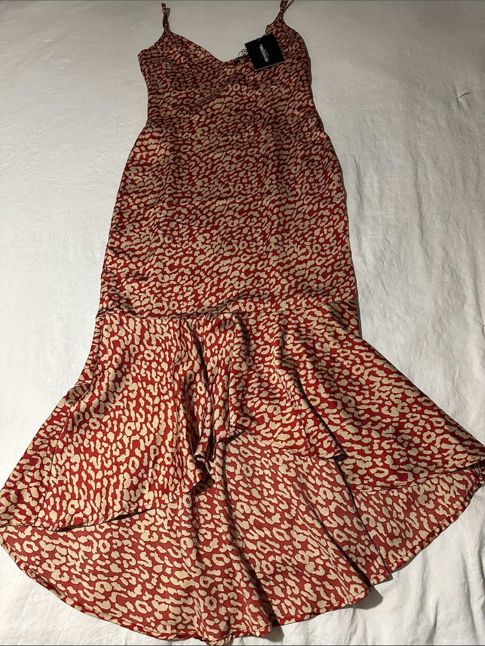 PrettyLittleThing Red and Cream Leopard Print Maxi Dress
